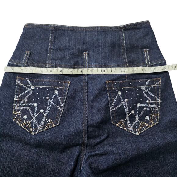 Southpole High Waist  Jeans Size 11 Stretch Denim Dark Blue Wash Embellished - Picture 7 of 9